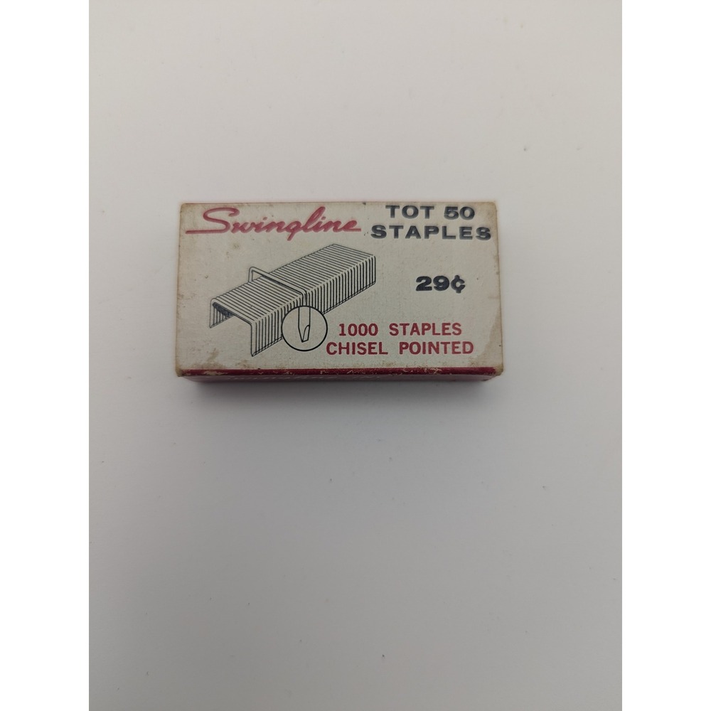 Vintage Swingline Tot 50 Staples‎ Chisel Pointed Partial Box Made USA Office